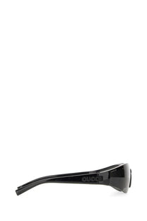 Gucci women’s mask sunglasses in black with sleek glossy frames and mirrored lenses for stylish sun protection