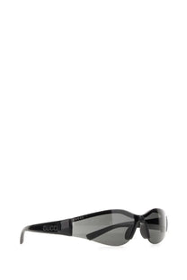 Black Gucci women’s mask sunglasses with sleek modern design and gradient gray lenses for stylish sun protection
