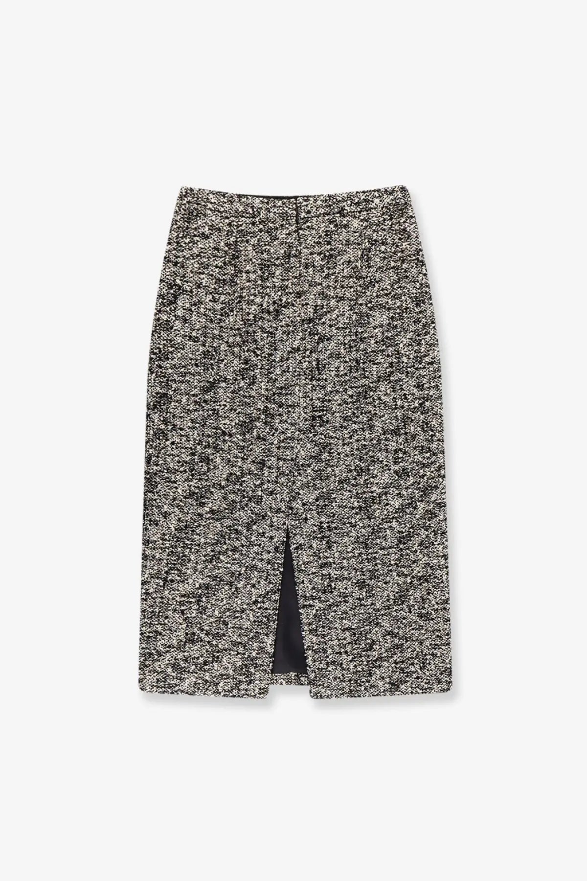 Gucci women’s midi skirt in black and white tweed bouclé fabric with a mid-calf length and central front slit