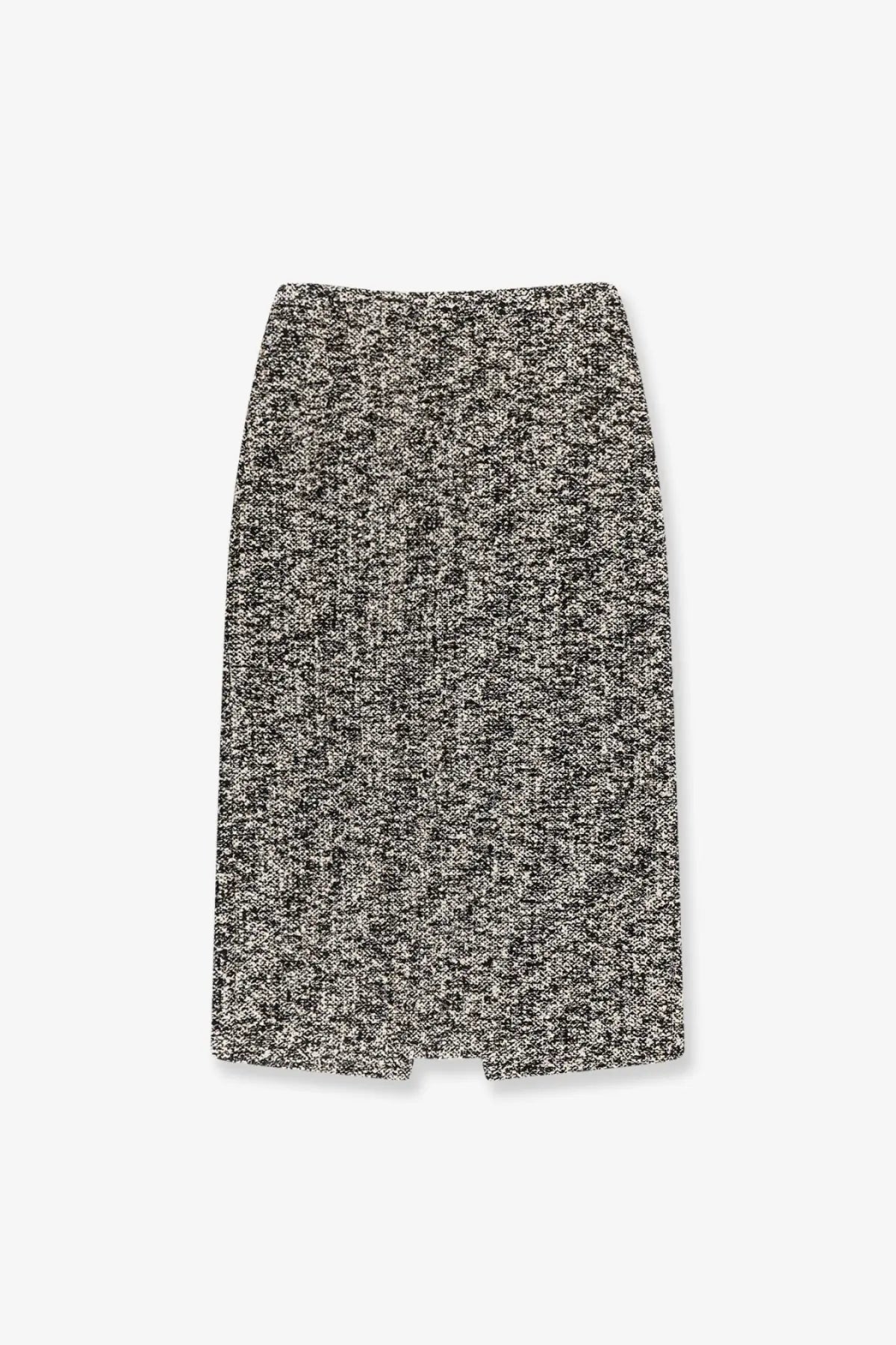 Gucci women’s black textured midi skirt in laminated bouclé fabric with a subtle herringbone pattern