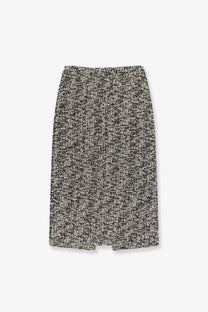 Gucci women’s black textured midi skirt in laminated bouclé fabric with a subtle herringbone pattern
