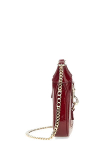 Gucci women’s mini Jackie bag in glossy burgundy patent leather with gold-tone chain strap and metallic hardware
