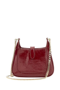 Gucci women’s mini Jackie bag red glossy burgundy patent leather crossbody with gold-tone chain strap and flap closure