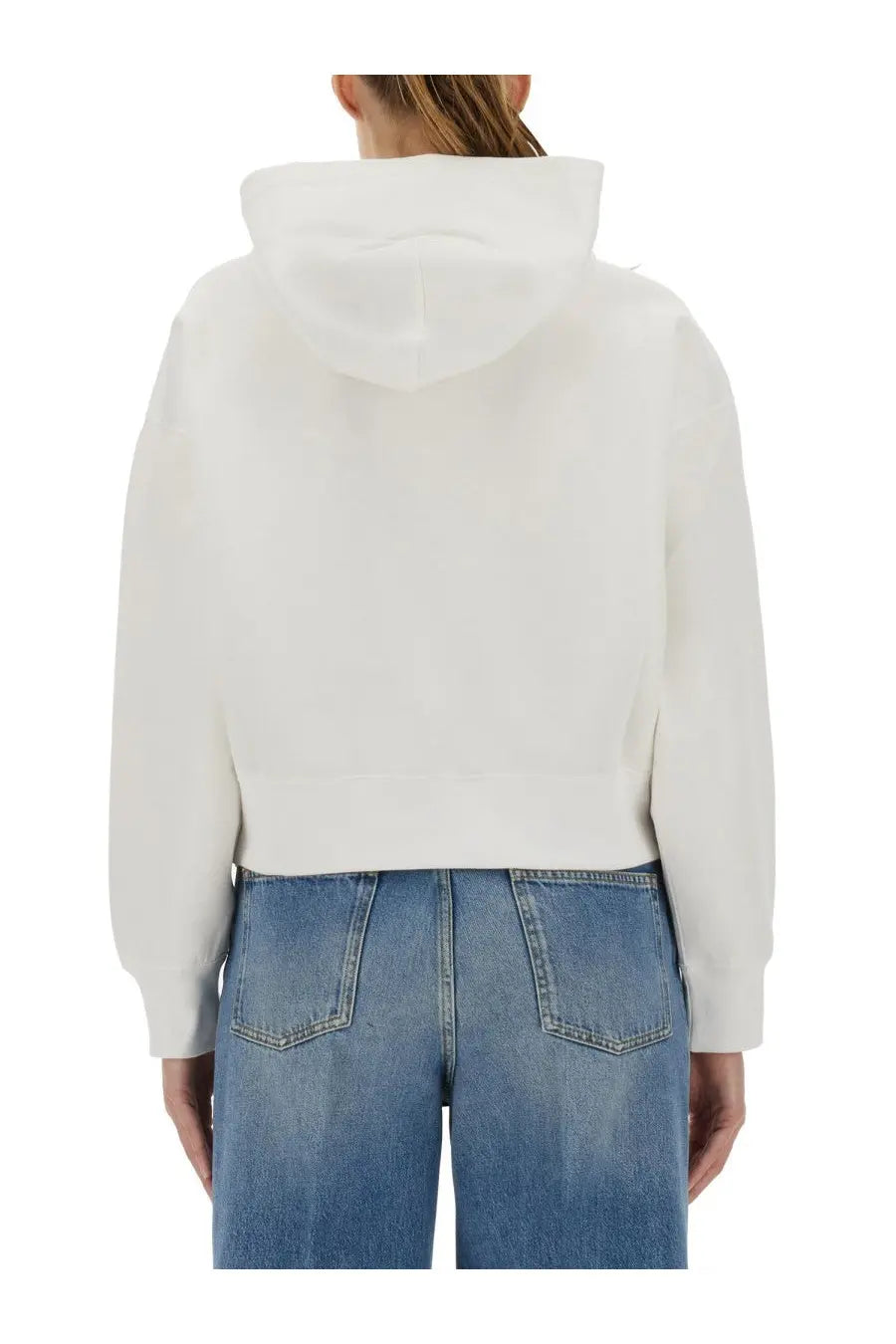 Gucci women’s white cropped hoodie in soft textured cotton with a relaxed fit