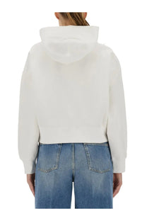 Gucci women’s white cropped hoodie in soft textured cotton with a relaxed fit