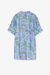 Gucci women’s light blue silk pajama top with detailed green pink and orange botanical print