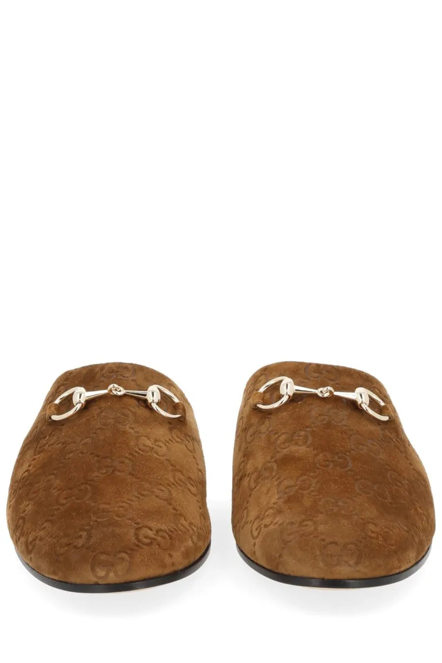 Gucci women’s sabot brown brown suede mules with metallic horsebit detail on the front