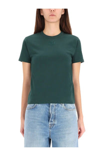 Gucci women’s green short-sleeved t-shirt with subtle embroidered logo on the chest made from soft fabric