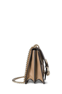 Gucci women’s shoulder bag dionysus medium beige tan leather crossbody with gold-tone chain strap and textured clasp
