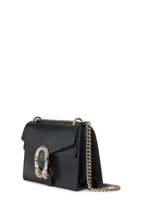 Gucci women’s shoulder bag Dionysus medium in black pebbled leather with gold-tone chain strap and textured metal clasp