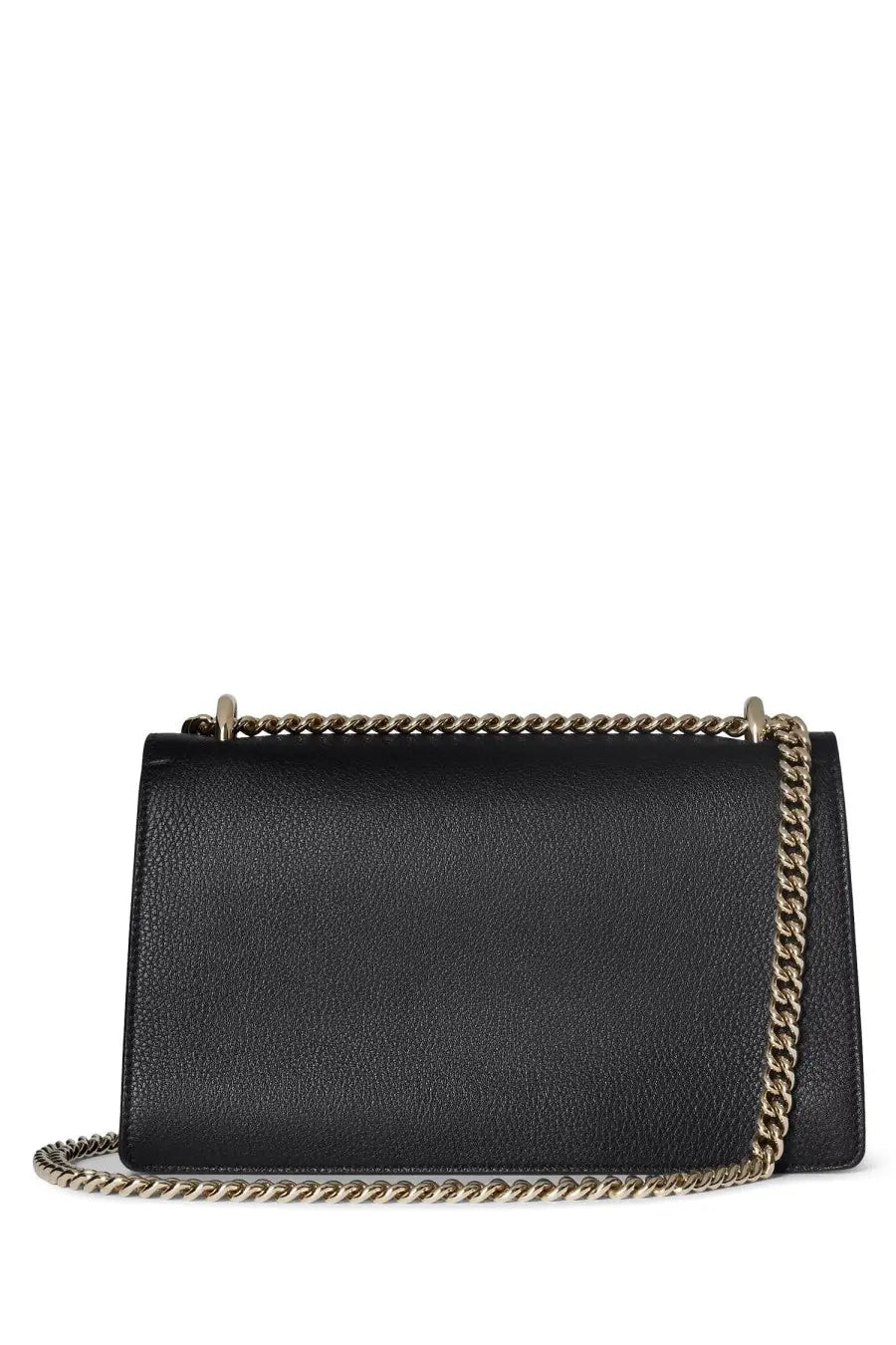 Gucci women’s shoulder bag Dionysus medium black textured leather crossbody bag with gold-tone chain strap