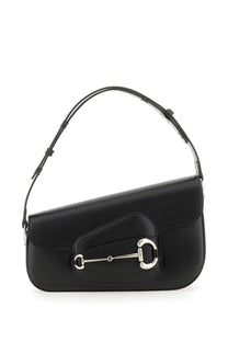 Gucci women’s black leather shoulder bag with silver horsebit clasp and matching shoulder strap small size