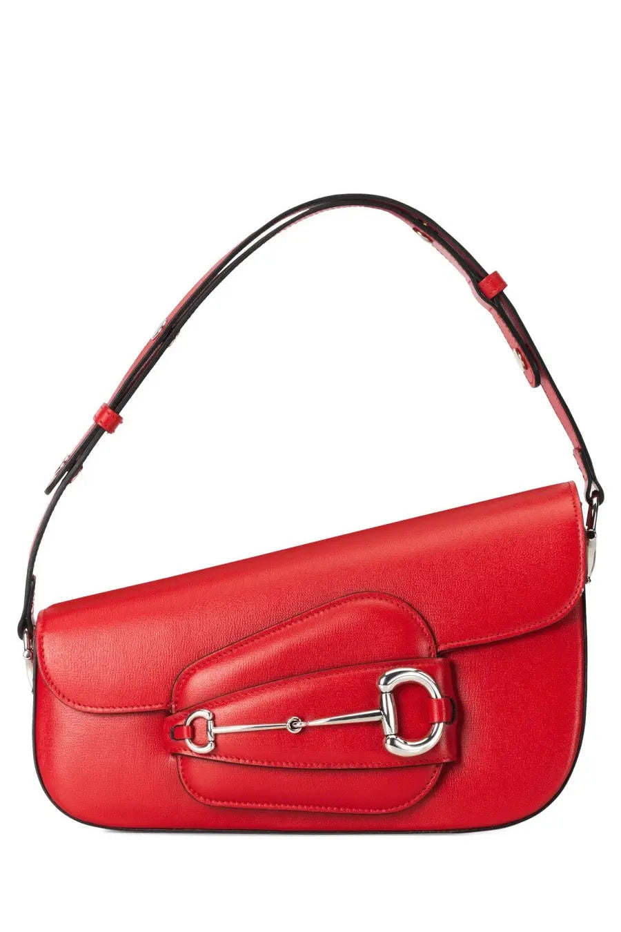 Red Gucci women’s small shoulder bag with horsebit detail black leather strap and silver hardware