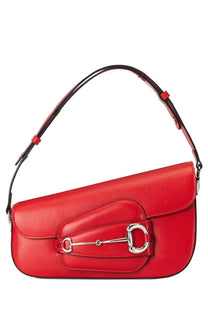 Red Gucci women’s small shoulder bag with horsebit detail black leather strap and silver hardware