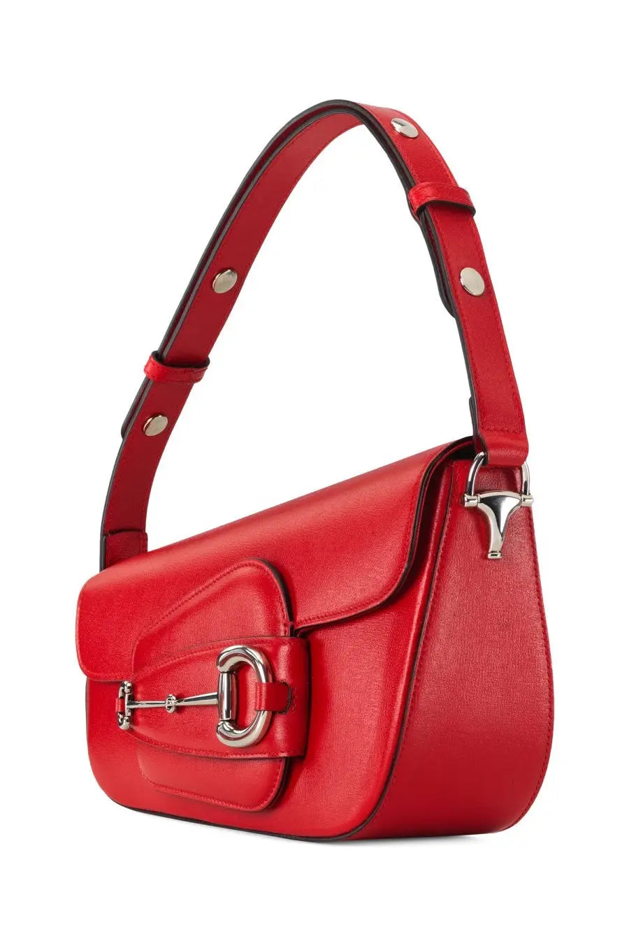 Red leather Gucci women’s shoulder bag with silver horsebit hardware small size for elegant daily use