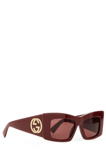 Gucci women’s square sunglasses in burgundy with gold-tone interlocking g logo and brown gradient lenses