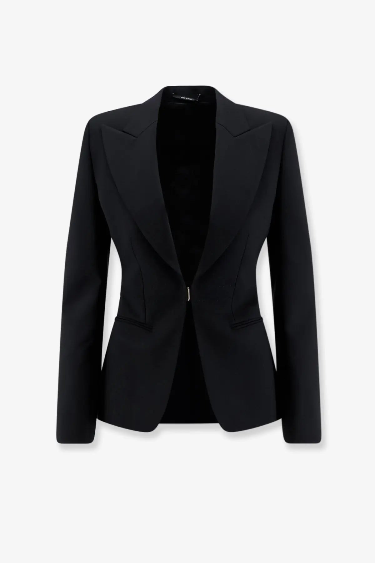 Gucci women’s technical wool blazer black with a sleek structured design and subtle sheen tailored for elegance