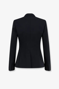 Gucci women’s technical wool blazer black with a sleek structured silhouette and subtle waist pleating