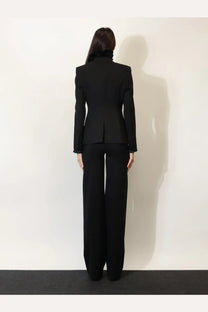 Black tailored Gucci women’s technical wool blazer with structured shoulders and high collar in black