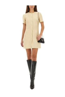 Gucci women’s cream-colored textured wool tweed dress with short sleeves and button-front design