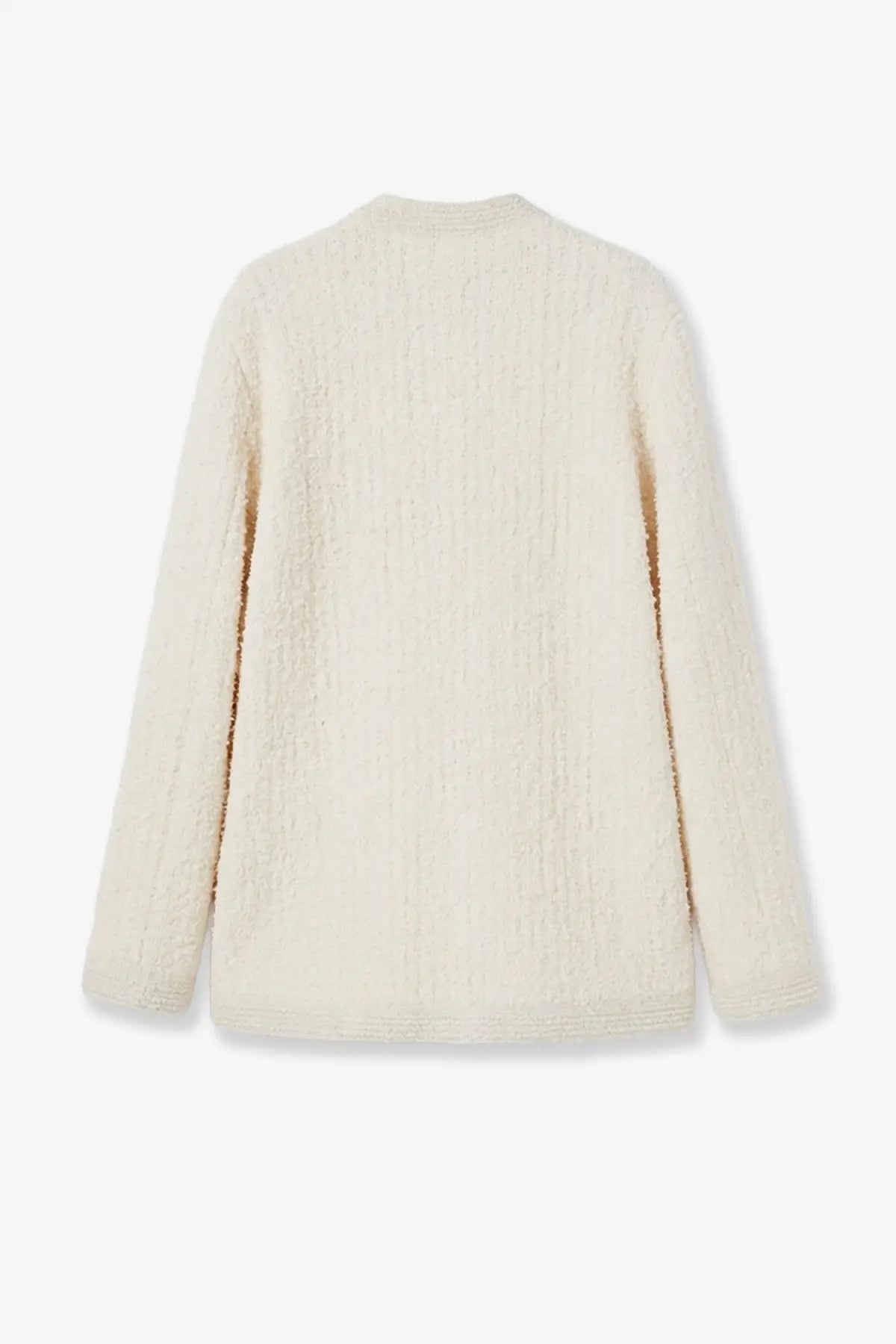Gucci women’s wool and cotton blend cardigan in cream with a textured knit and cozy fluffy appearance