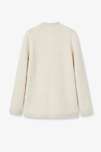 Gucci women’s wool and cotton blend cardigan in cream with a textured knit and cozy fluffy appearance