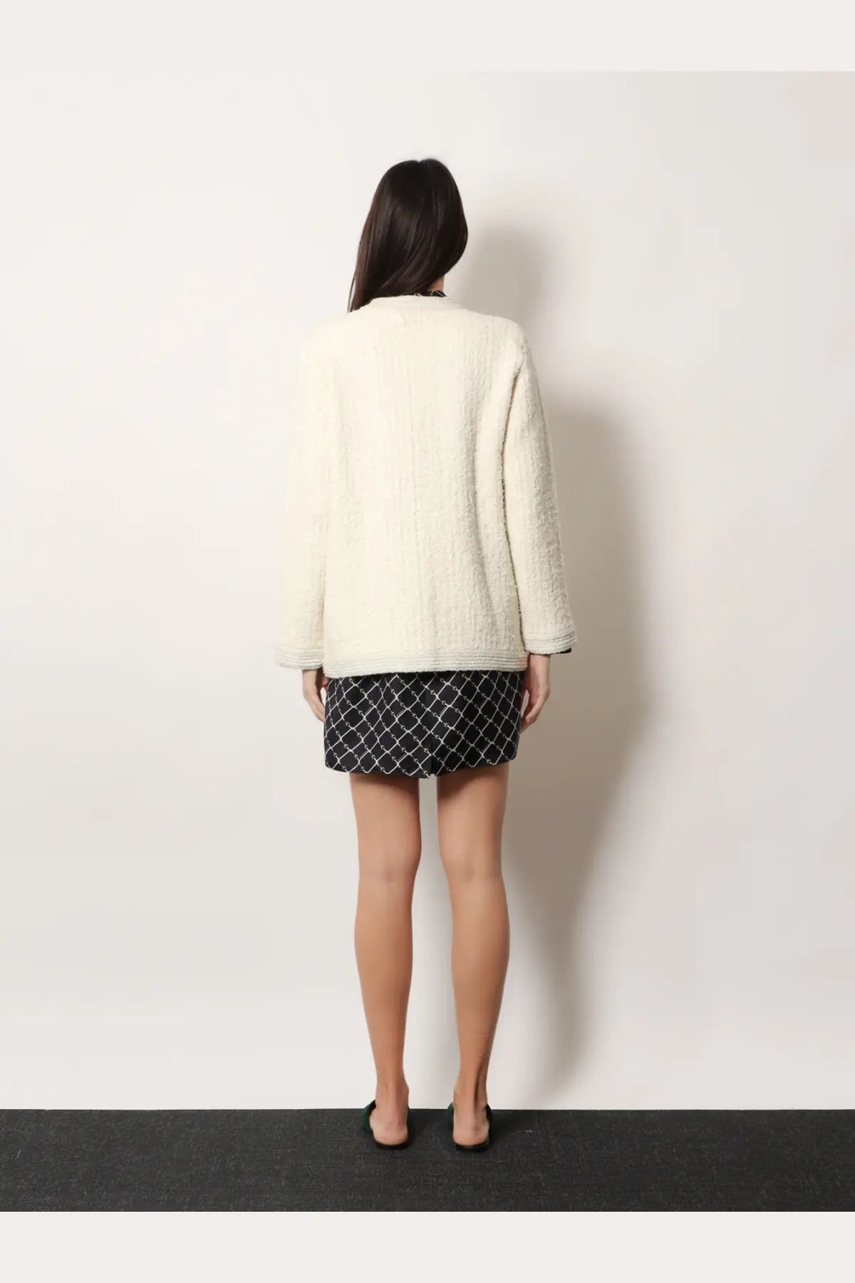 Cream-colored Gucci women’s wool and cotton blend cardigan with textured fabric and relaxed fit