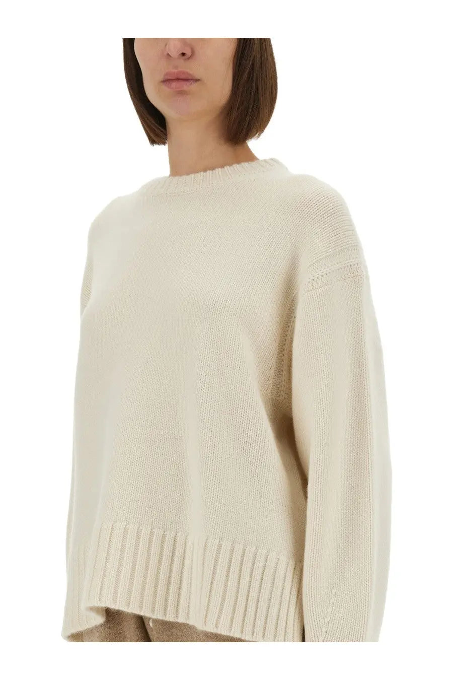 Guest in residence women’s cozy crew shirt beige cream-colored loose-fitting knit sweater with ribbed cuffs and hem