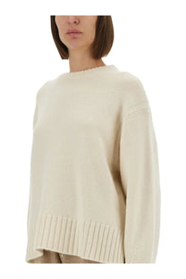 Guest in residence women’s cozy crew shirt beige cream-colored loose-fitting knit sweater with ribbed cuffs and hem