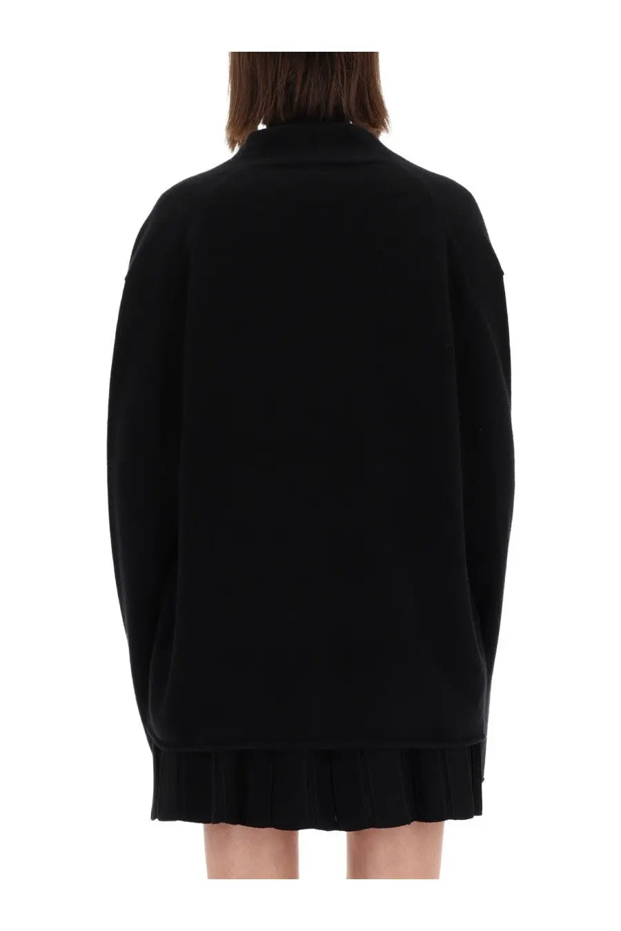 Guest in residence women’s everywear cardigan black oversized knit sweater with high collar and pleated hem