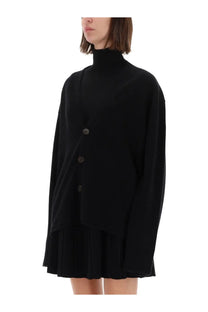 Guest in residence women’s everywear oversized black knit cardigan with asymmetrical front and three dark buttons