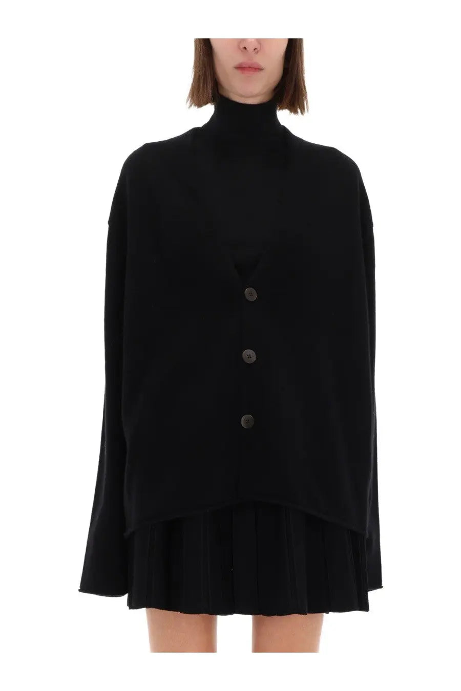 Guest in residence women’s everywear black oversized turtleneck sweater with bell sleeves and high low hemline