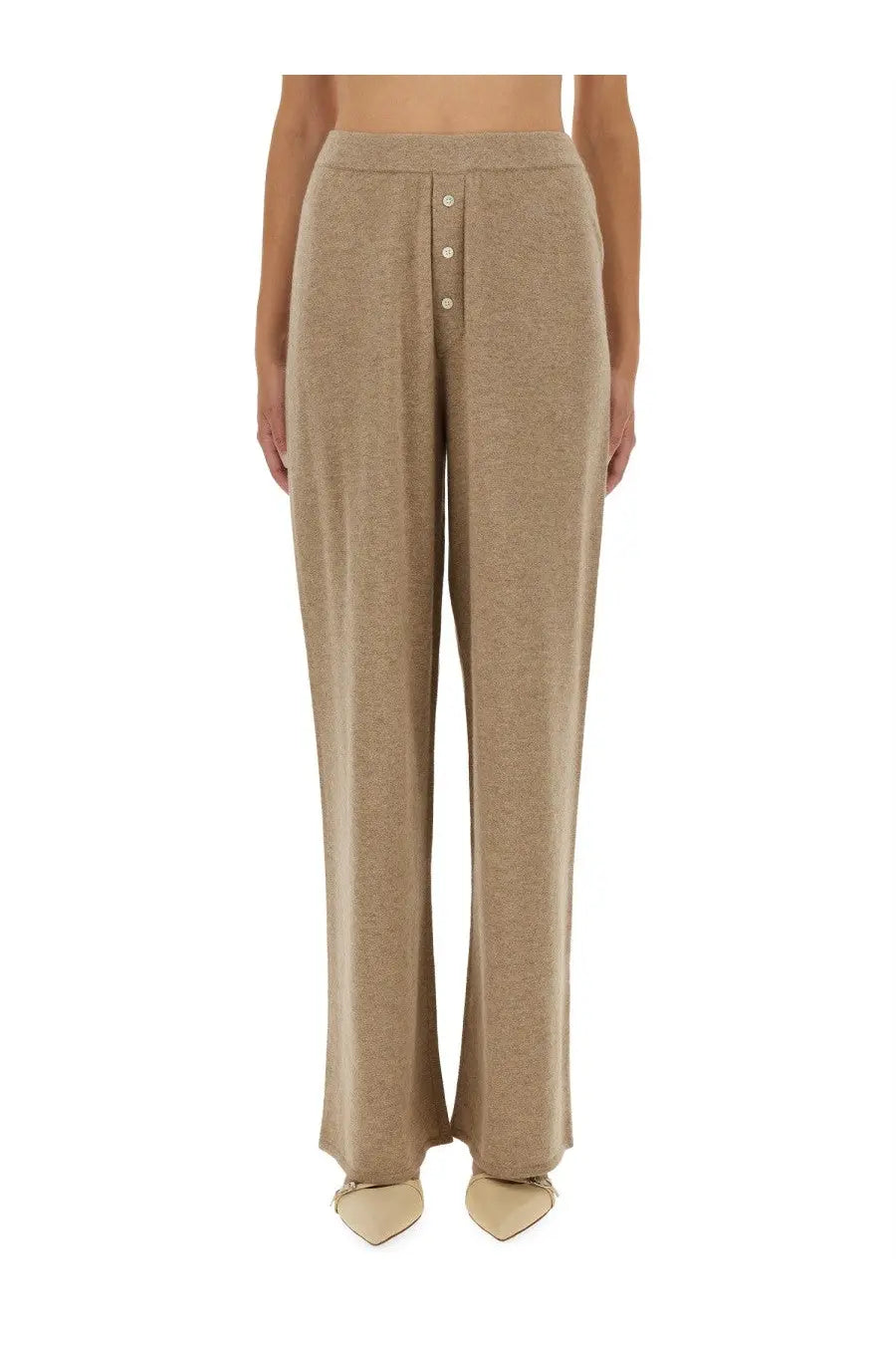 Guest in residence women’s beige knit wide-leg trousers with button-front closure for everyday wear