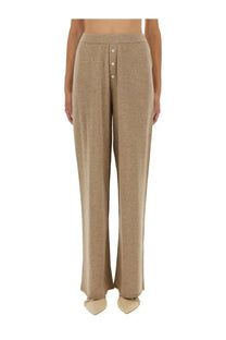 Guest in residence women’s beige knit wide-leg trousers with button-front closure for everyday wear
