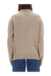 Guest in residence women’s polo beige knitted sweater with collar and ribbed cuffs for casual wear