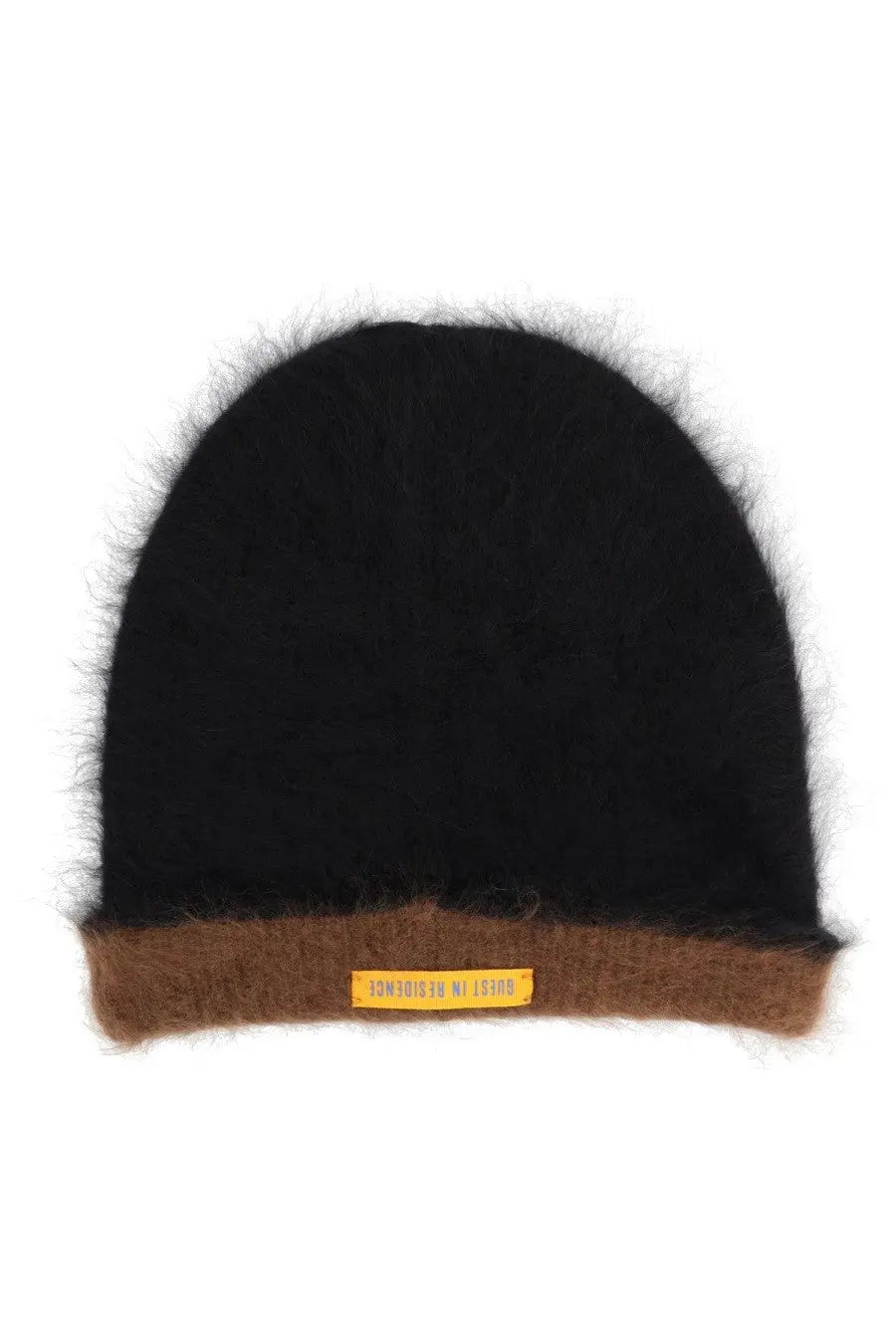 Guest in residence women’s reversible cap black with black fuzzy material brown ribbed brim and yellow label