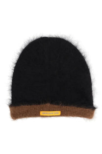 Guest in residence women’s reversible cap black with black fuzzy material brown ribbed brim and yellow label