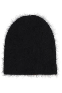 Guest In Residence women’s reversible black beanie with soft plush texture and slightly frayed edge visible