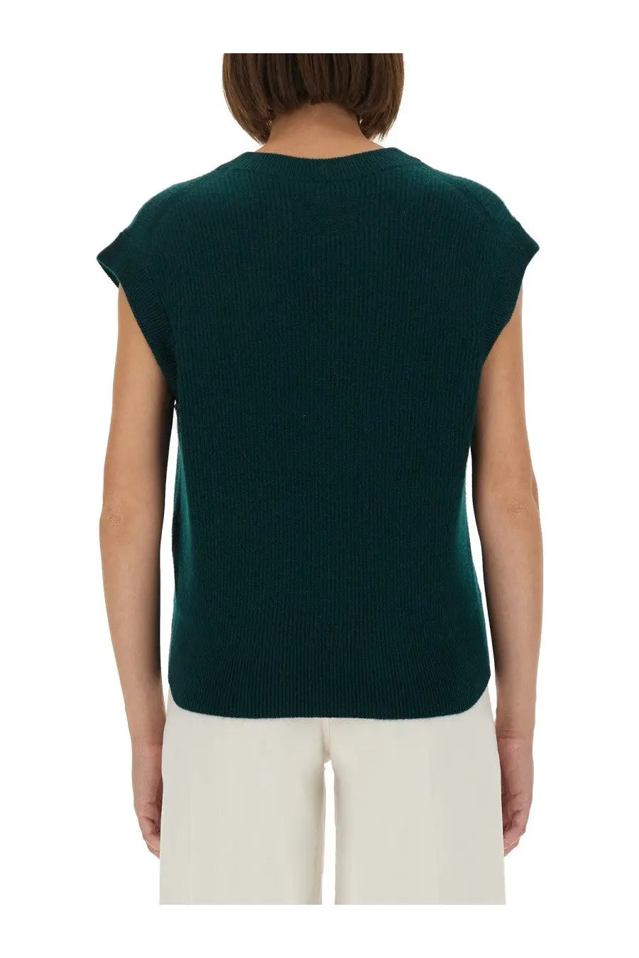 Dark green ribbed knit sleeveless top with rounded neckline from Guest In Residence womens ribbed knit vest green collection