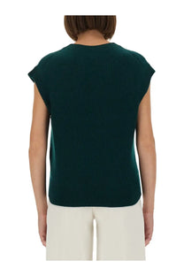 Dark green ribbed knit sleeveless top with rounded neckline from Guest In Residence womens ribbed knit vest green collection
