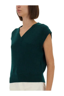 Deep emerald green ribbed knit sleeveless top with a v-neckline from Guest In Residence womens vest collection