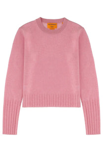 A soft pink ribbed-knit sweater with classic crew neck and long sleeves for women by guest in residence