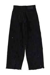Haikure women’s Bethany Bull destroy black denim jeans with distressed details frayed hems and wide-leg relaxed fit
