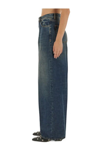 Haikure women’s bethany jeans high-waisted wide-leg denim skirt in dark indigo wash with subtle fading and distressed details