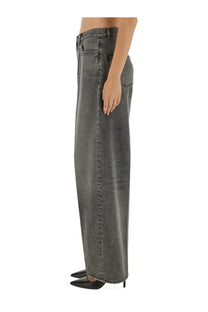 Wide-leg denim jeans in faded dark gray wash with visible stitching and classic five-pocket design haikure women’s bethany jeans