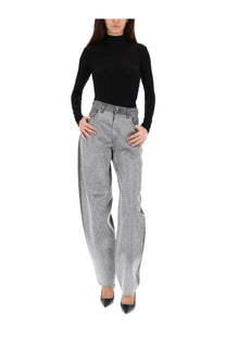 Haikure women’s bibi high-waisted wide-leg trousers in textured silver-gray denim with subtle dot pattern