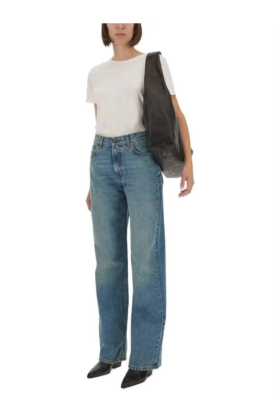 Haikure women’s jeans korea blue blue denim jeans with a straight-leg cut and classic five-pocket design