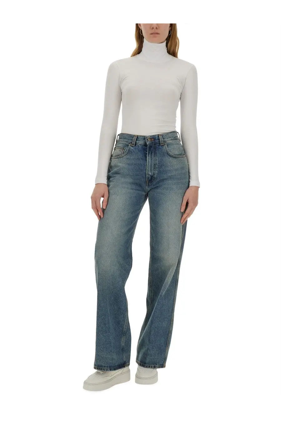 Haikure women’s high-waisted blue denim jeans Winona with straight-leg cut and faded wash