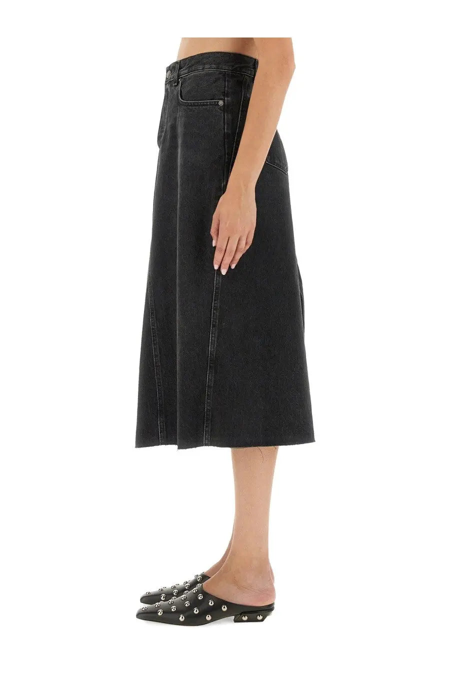 Haikure women’s stacy black denim midi skirt with high waist and side slit for stylish casual wear