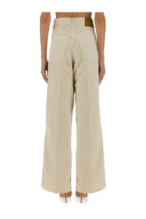 Beige haikure women’s wide leg jeans showing the back with high waist wide legs and brown leather brand patch